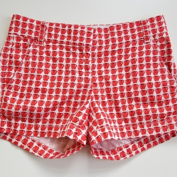 J.Crew Red And Cream Apple Print Shorts Size 4 - Picture 2 of 10